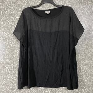 Avenue Black Plus Size Studded Yoke Short Sleeve Top - Size 26/28 - Semi Sheer